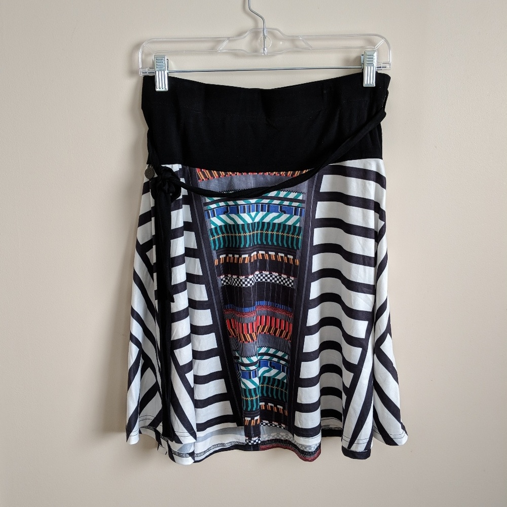 Knee length black and white skirt